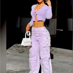 Fashion Nova Lily High Rise Lavender Cargo Jeans for Women